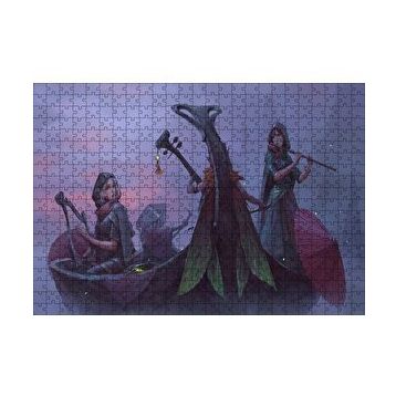 Cakapuzzle Gece Sisler Arasındaki Kayık ve Çalgıcı Kızlar 120 Parça Ahşap Puzzle