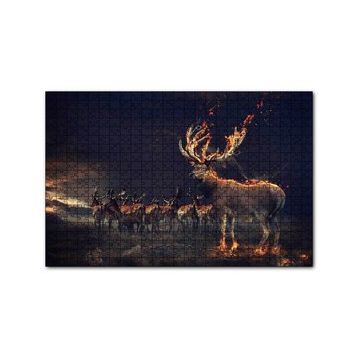 Cakapuzzle Gece ve Geyikler İllüstrasyon 120 Parça Ahşap Puzzle