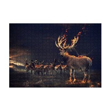 Cakapuzzle Gece ve Geyikler İllüstrasyon 120 Parça Ahşap Puzzle