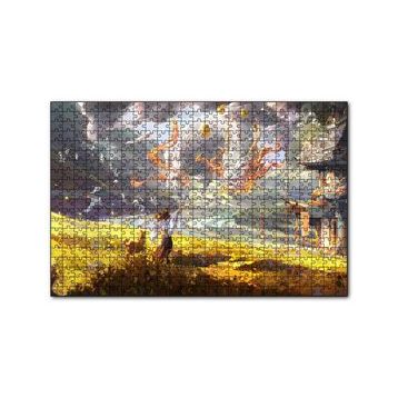 Cakapuzzle Genç Kadın ve Dev Yapraklar Yağlıboya Efekt 120 Parça Ahşap Puzzle