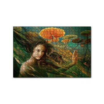 Cakapuzzle Genç Kadın ve Dev Yapraklar Yağlıboya Efekt 120 Parça Ahşap Puzzle