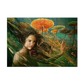 Cakapuzzle Genç Kadın ve Dev Yapraklar Yağlıboya Efekt 120 Parça Ahşap Puzzle