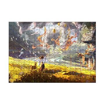 Cakapuzzle Genç Kadın ve Dev Yapraklar Yağlıboya Efekt 120 Parça Ahşap Puzzle