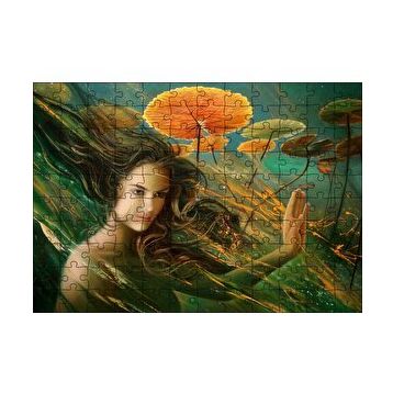 Cakapuzzle Genç Kadın ve Dev Yapraklar Yağlıboya Efekt 120 Parça Ahşap Puzzle