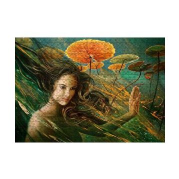 Cakapuzzle Genç Kadın ve Dev Yapraklar Yağlıboya Efekt 120 Parça Ahşap Puzzle