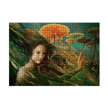 Cakapuzzle Genç Kadın ve Dev Yapraklar Yağlıboya Efekt 120 Parça Ahşap Puzzle