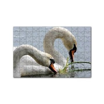 Cakapuzzle Gölde Beslenen Bir Çift Beyaz Kuğu 120 Parça Ahşap Puzzle