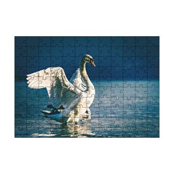 Cakapuzzle Gölde Kanatlarını Çırpan Beyaz Kuğu 120 Parça Ahşap Puzzle