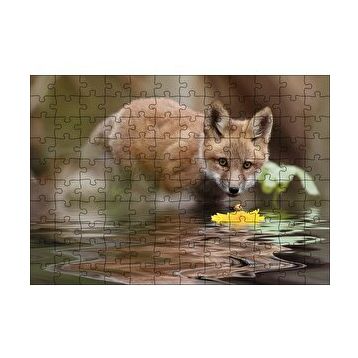 Cakapuzzle Göldeki Sarı Çiçeği İzleyen Yavru Tilki 120 Parça Ahşap Puzzle