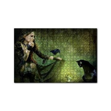 Cakapuzzle Gotik Kız Kara Kedi Karga ve Cam Küre 120 Parça Ahşap Puzzle