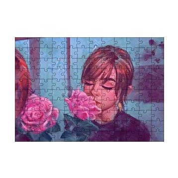 Cakapuzzle Gözleri Kapalı Kız ve Pembe Gül 120 Parça Ahşap Puzzle