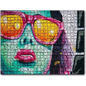 Cakapuzzle Gözlüklü Kadın Duvar Boyama 120 Parça Ahşap Puzzle