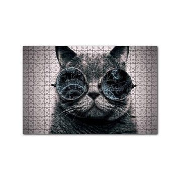 Cakapuzzle Gözlüklü Siyah Kedi ve Formüller 120 Parça Ahşap Puzzle
