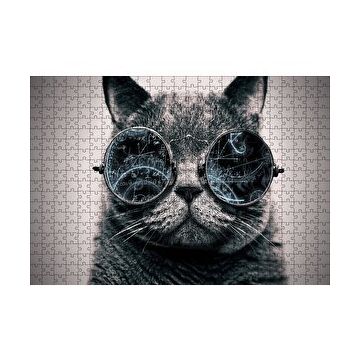 Cakapuzzle Gözlüklü Siyah Kedi ve Formüller 120 Parça Ahşap Puzzle