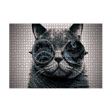 Cakapuzzle Gözlüklü Siyah Kedi ve Formüller 120 Parça Ahşap Puzzle
