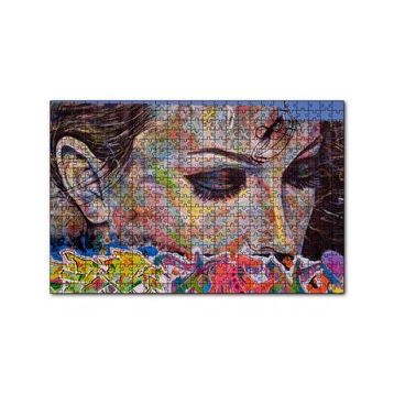 Cakapuzzle Graffiti ve Duvar Boyama Gözleri Kapalı Kadın 120 Parça Ahşap Puzzle