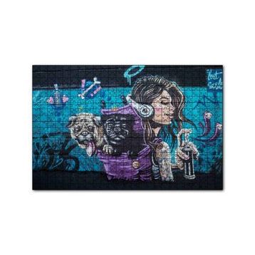 Cakapuzzle Graffitici Kız ve Çantasında Köpekler Duvar Boyama 120 Parça Ahşap Puzzle