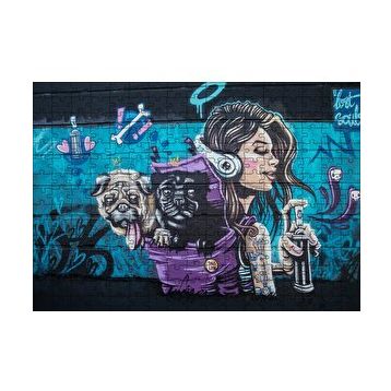 Cakapuzzle Graffitici Kız ve Çantasında Köpekler Duvar Boyama 120 Parça Ahşap Puzzle