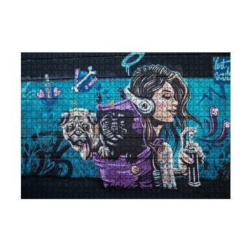 Cakapuzzle Graffitici Kız ve Çantasında Köpekler Duvar Boyama 120 Parça Ahşap Puzzle