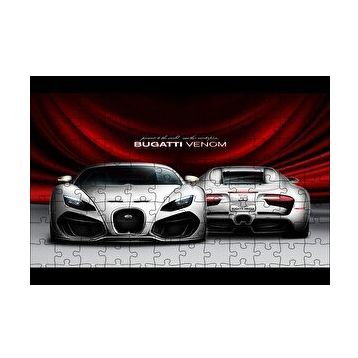Cakapuzzle Gri Bugatti Venom Ön ve Arka Görünüş 120 Parça Ahşap Puzzle