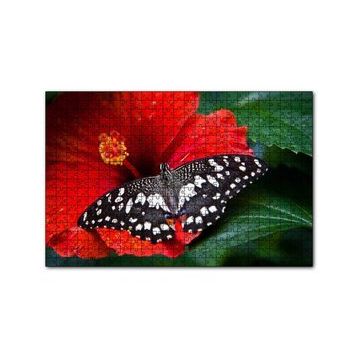 Cakapuzzle Gülhatmi Çiçeği ve Siyah Beyaz Kelebek 120 Parça Ahşap Puzzle