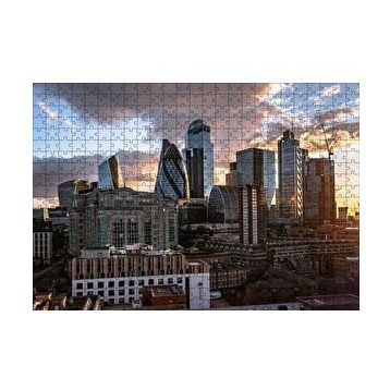 Cakapuzzle Günbatımı Bulutlu Gökler ve Şehir 120 Parça Ahşap Puzzle