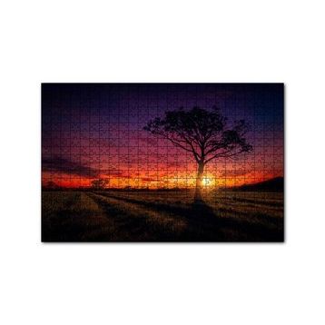Cakapuzzle Günbatımı Çayırlar ve Yalnız Ağaç 120 Parça Ahşap Puzzle