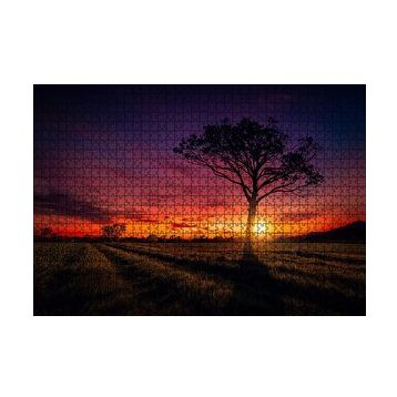 Cakapuzzle Günbatımı Çayırlar ve Yalnız Ağaç 120 Parça Ahşap Puzzle