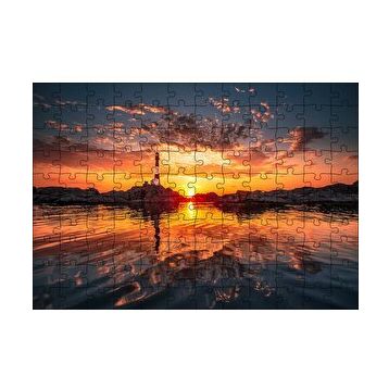 Cakapuzzle Günbatımı Deniz Feneri Kayalıklar ve Bulutlar 120 Parça Ahşap Puzzle