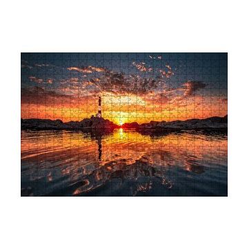Cakapuzzle Günbatımı Deniz Feneri Kayalıklar ve Bulutlar 120 Parça Ahşap Puzzle