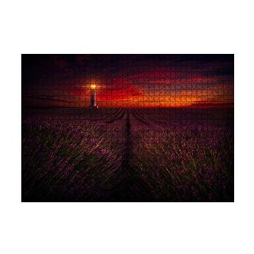 Cakapuzzle Günbatımı Deniz Feneri ve Lavanta Tarlası 120 Parça Ahşap Puzzle