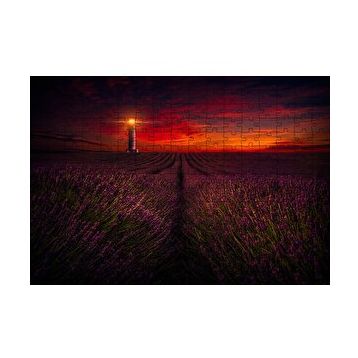 Cakapuzzle Günbatımı Deniz Feneri ve Lavanta Tarlası 120 Parça Ahşap Puzzle