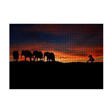 Cakapuzzle Günbatımı Filler ve Safari Fotoğrafçısı 120 Parça Ahşap Puzzle
