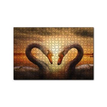 Cakapuzzle Günbatımı Göl Kuğular Kalp 120 Parça Ahşap Puzzle