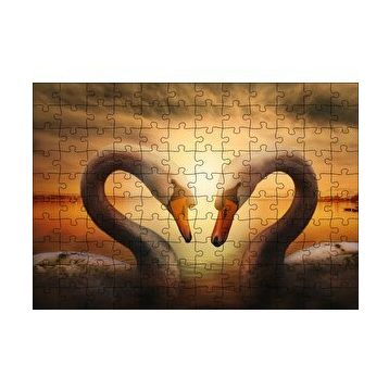 Cakapuzzle Günbatımı Göl Kuğular Kalp 120 Parça Ahşap Puzzle