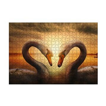 Cakapuzzle Günbatımı Göl Kuğular Kalp 120 Parça Ahşap Puzzle