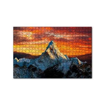Cakapuzzle Günbatımı Kızıl Gökyüzü ve Karlı Zirve 120 Parça Ahşap Puzzle
