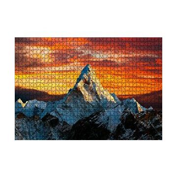 Cakapuzzle Günbatımı Kızıl Gökyüzü ve Karlı Zirve 120 Parça Ahşap Puzzle