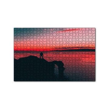 Cakapuzzle Günbatımı Sahil Kayalıklar ve Yalnız Adam Silüeti 120 Parça Ahşap Puzzle