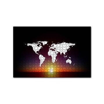 Cakapuzzle Günbatımı ve Dünya Haritası 120 Parça Ahşap Puzzle