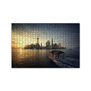 Cakapuzzle Günbatımı Yüzen Ev ve Gökdelenler 120 Parça Ahşap Puzzle