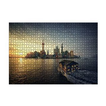 Cakapuzzle Günbatımı Yüzen Ev ve Gökdelenler 120 Parça Ahşap Puzzle