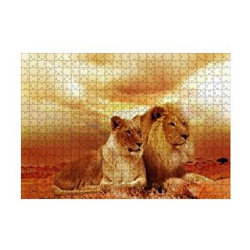 Cakapuzzle Günbatımında Aslan Çifti 120 Parça Ahşap Puzzle