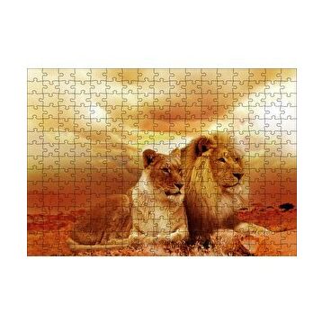 Cakapuzzle Günbatımında Aslan Çifti 120 Parça Ahşap Puzzle