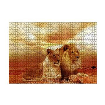 Cakapuzzle Günbatımında Aslan Çifti 120 Parça Ahşap Puzzle