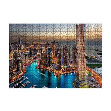 Cakapuzzle Günbatımında Gökdelenler ve Şehir Işıkları Yapboz MDF Puzzle