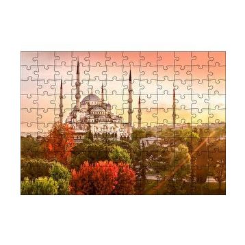 Cakapuzzle Günbatımında İstanbul Camisi ve Sonbahar Renkleri 120 Parça Ahşap Puzzle
