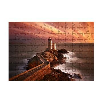 Cakapuzzle Günbatımında Kayalıklar ve Deniz Feneri 120 Parça Ahşap Puzzle