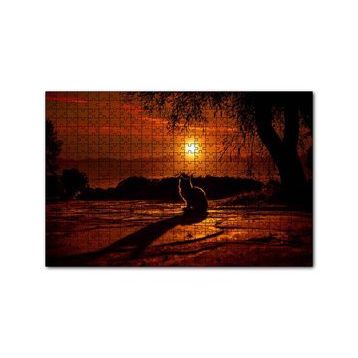 Cakapuzzle Günbatımında Kedi Silüeti 120 Parça Ahşap Puzzle