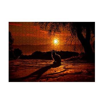 Cakapuzzle Günbatımında Kedi Silüeti 120 Parça Ahşap Puzzle